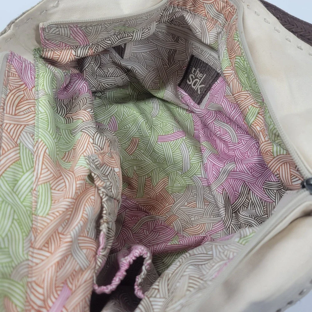 The Sak Vintage Pebbled Leather Hobo Bag Cream And Tan Double Shoulder Straps